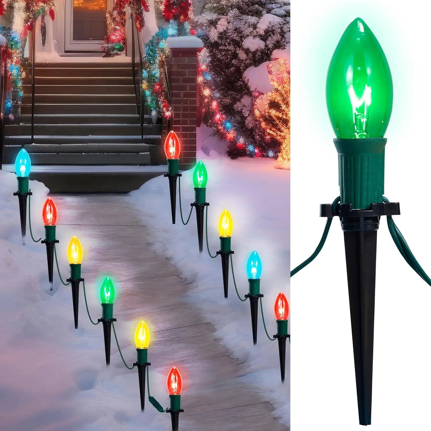 Christmas Pathway Marker String Lights 30.75ft 24 Outdoor Multicolor with Stakes for Holiday Waterproof Outside Garden