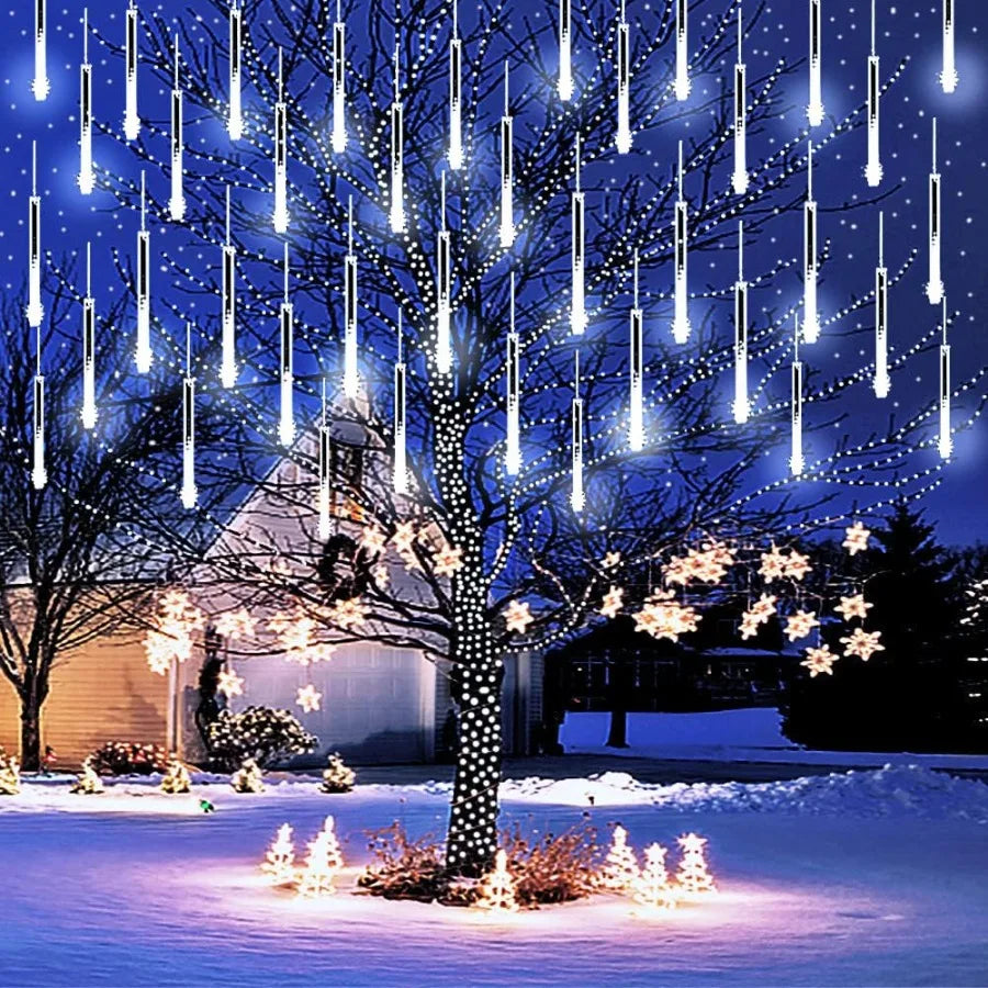 Christmas Lights Outdoor Meteor Shower Lights 12 inch 8 Tubes LED Snow Falling Icicle for Christmas Decoration Tree Garden Wedd
