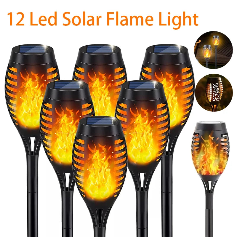 12LED Solar Flame Torch Light Flickering Light Waterproof Outdoor Garden Decoration Landscape Lawn Path Yard Patio Floor Lamps
