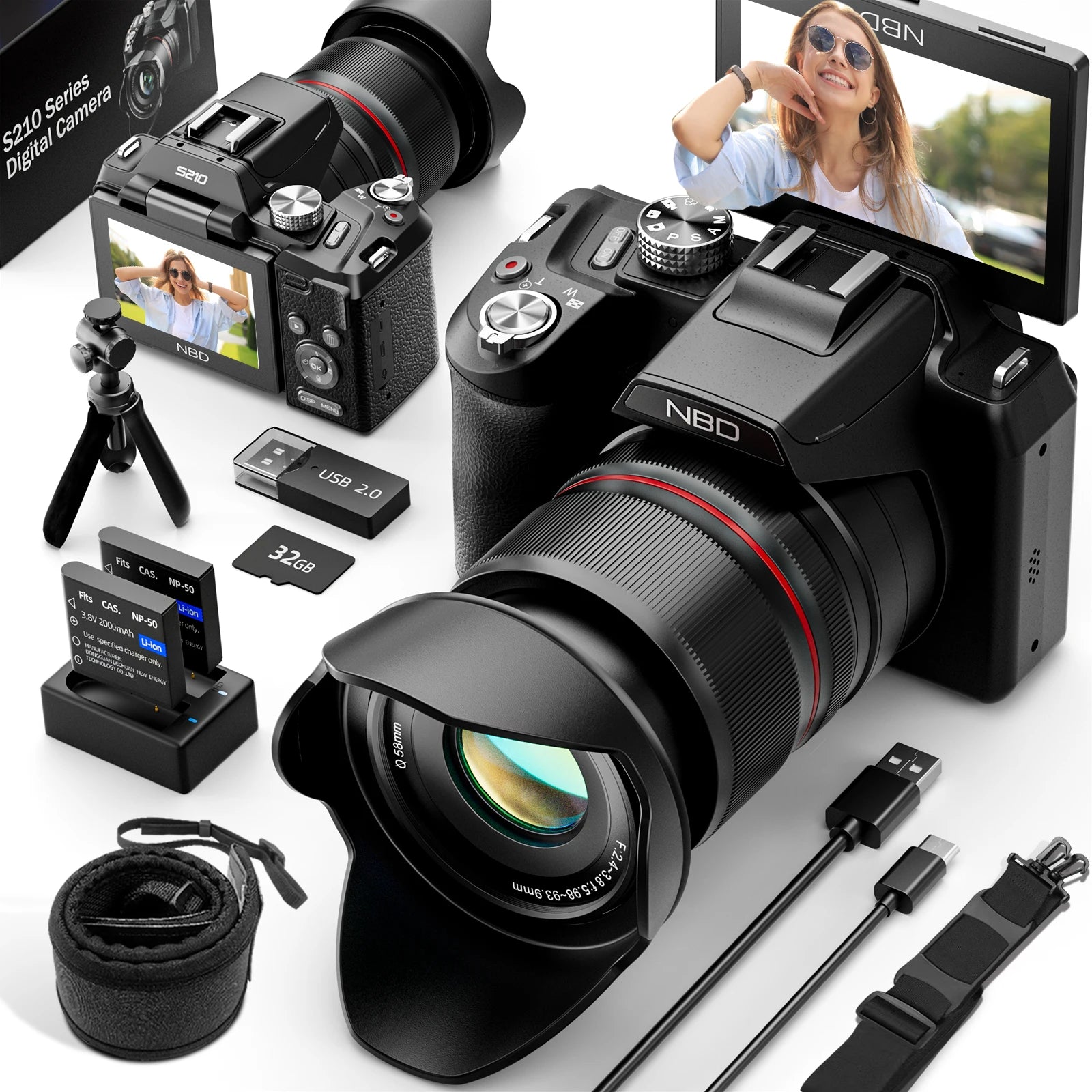Digital Cameras For Photography, 16X Optical Zoom Camera With WiFi & App Control, Vlogging Camera With Auto Focus