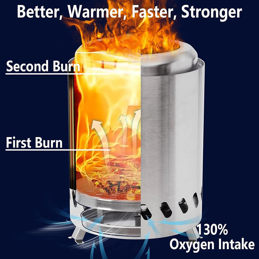 Outdoor Camping Table Smokeless Stove Stainless Steel Burner Heater Mini Tabletop Fire Pit Portable Campfire Wood Burning Stove