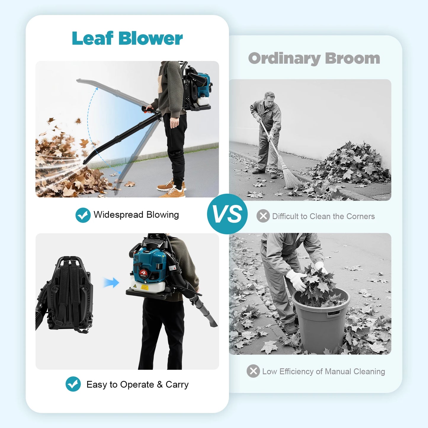 4-Stroke Backpack Leaf Blower 2.6kW Gas Powered Leaf Blower for Yard Lawn Debris Street Cleaning