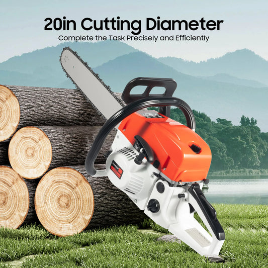 52CC 20 Inches Petrol Chainsaw 2-Stroke Engine Air-Cooled Chainsaw 7500 rpm Single Cylinder Gasoline Chainsaw