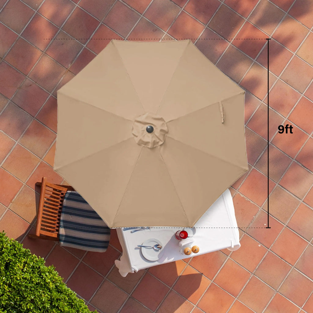 9' Outdoor Patio Umbrella, Market Table Umbrella with 8 Sturdy Ribs, Push Button Tilt and Crank for Garden, Yard, Pool