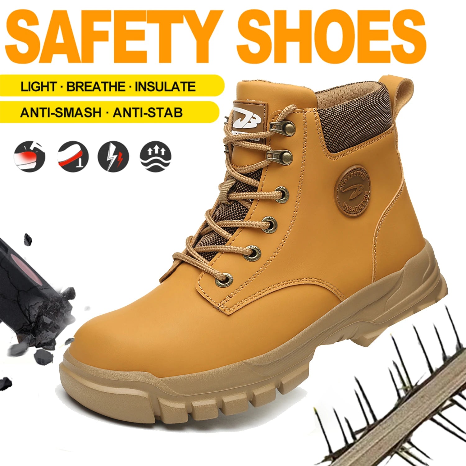 High-top PU anti-smash anti-puncture breathable safety shoes