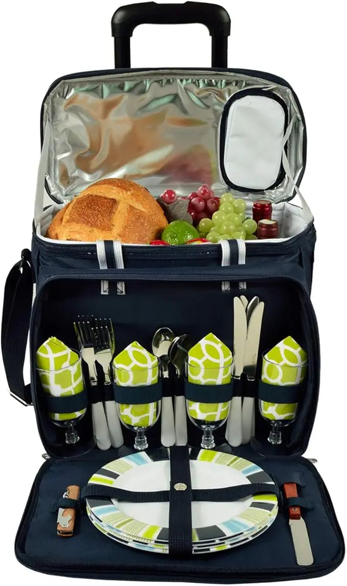 Original Insulated Picnic Cooler with Service for 4 on Wheels-Designed & Assembled in USA
