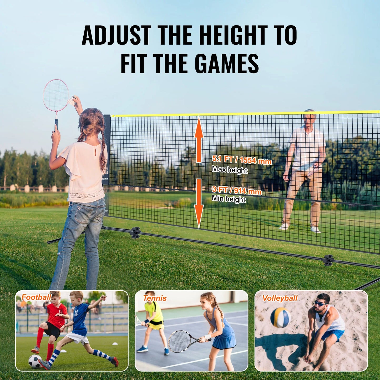 10-17FT Badminton Net Height Adjustable Volleyball Net Wide Foldable Pickleball Net Portable Easy Setup Tennis Net Set
