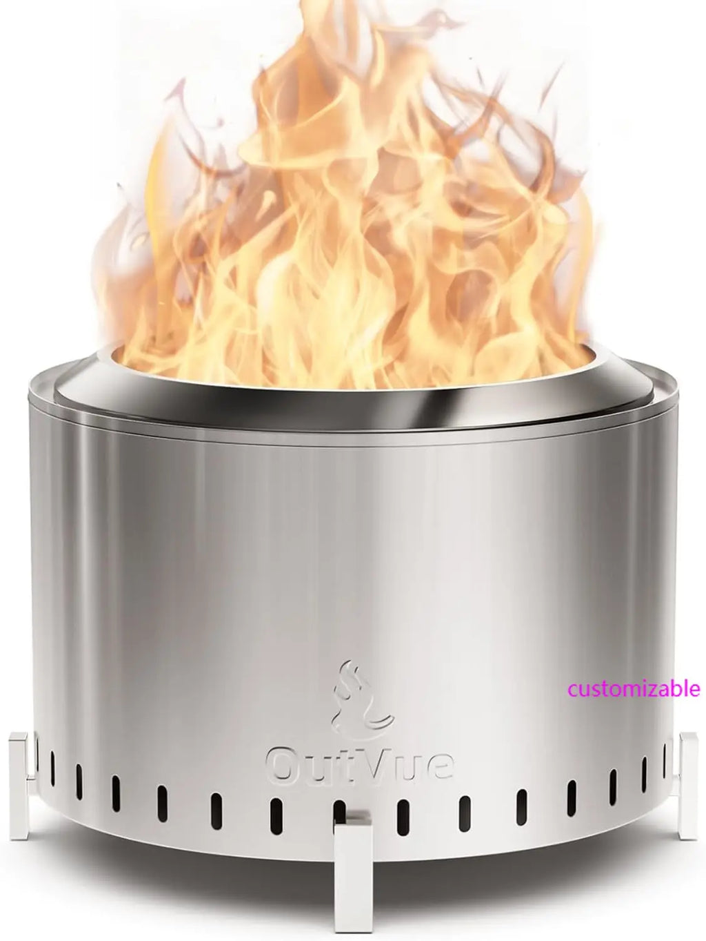 22" Stainless Steel Smokeless Fire Pit, Outdoor Protable Smokeless Wood Burning Fire Pits for Bonfire, Patio, Camping, Firepit