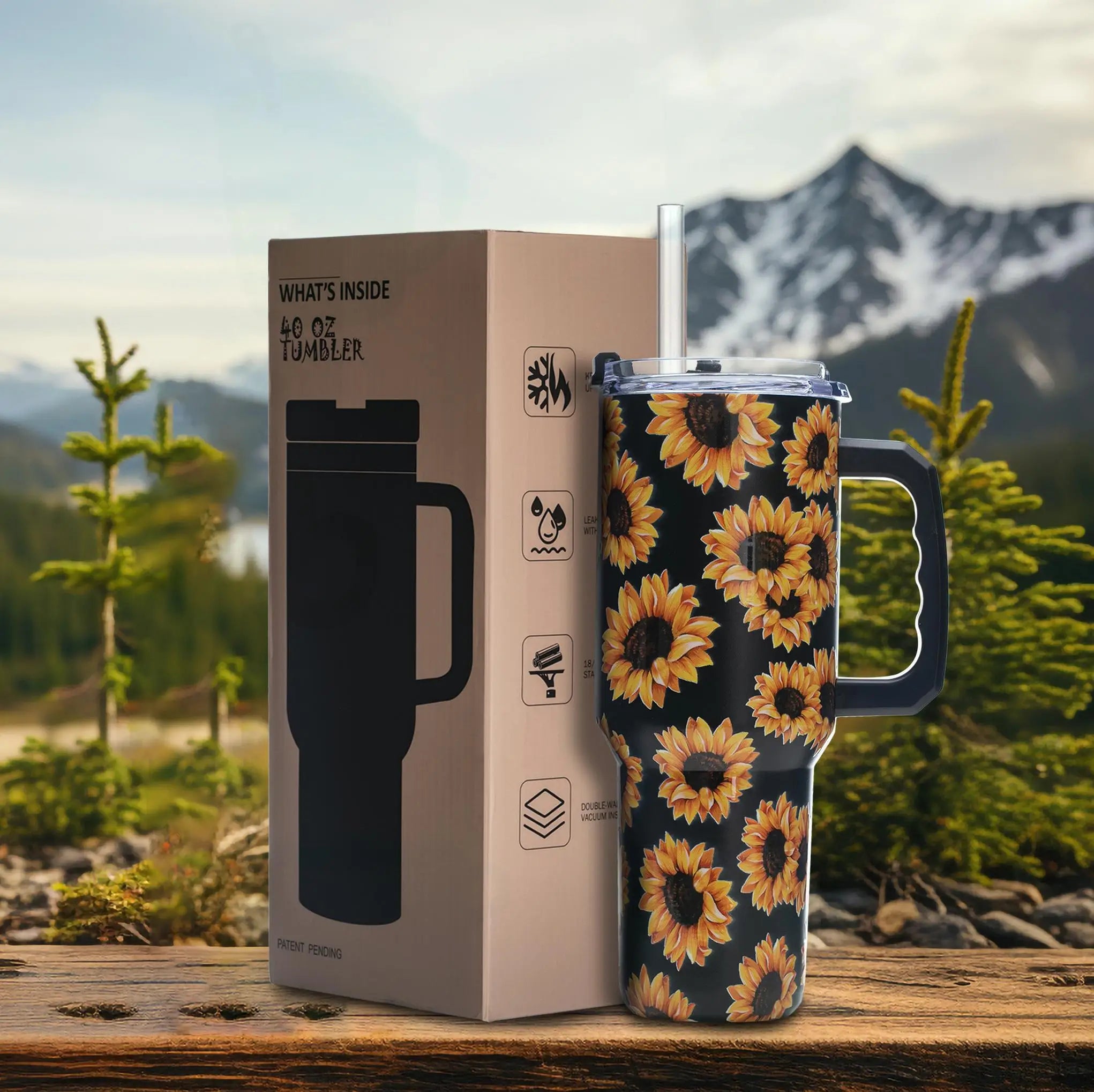 40oz Tiger Print Tumbler – Vacuum Insulated Stainless Steel Travel Mug with Leakproof Lid, Handle, Wide Mouth, BPA-Free