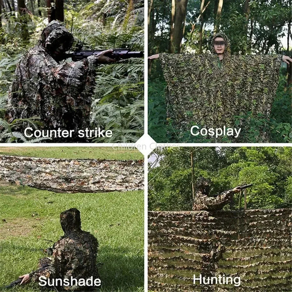 3D Maple Leaf Bionic  Ghillie Suit Woodland Poncho Cloak Outdoor Clothes