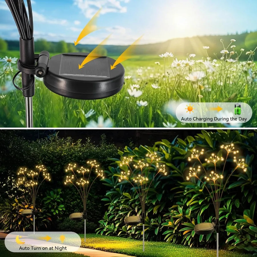 Solar Garden Lights 2 Pack Waterproof Solar Swaying Starburst Light Outdoor Lights for Yard Patio Walkway Pathway Party Wedding
