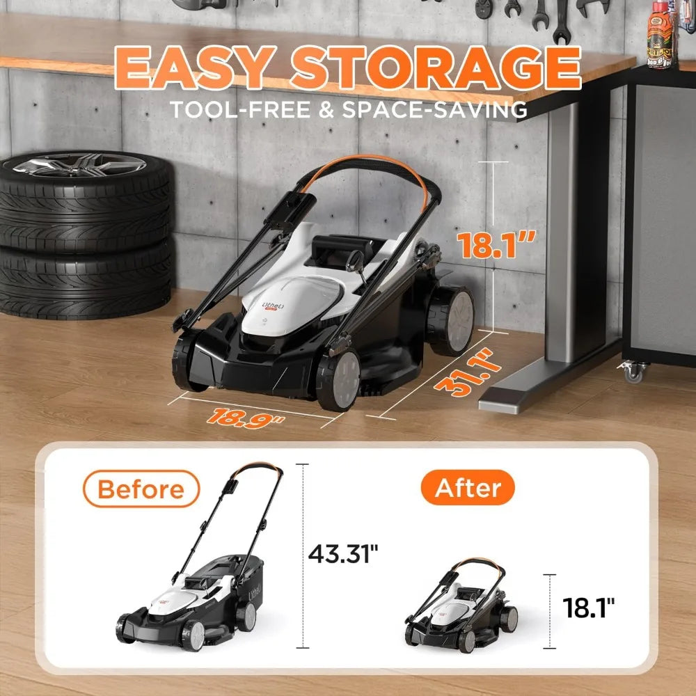 18-inch 40V(2x20V) Brushless Lawn Mower for Garden Yards, Lightweight Cordless Lawn Mower Battery Powered with 6-Positio