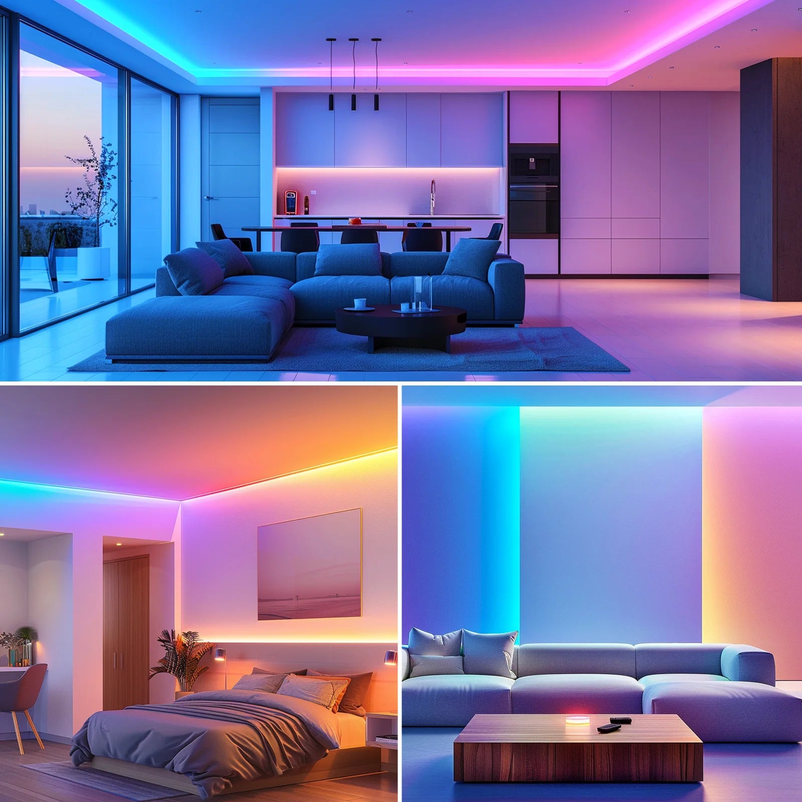 25/50/100/130ft smart LED light strip , bedroom color-changing RGB light built-in microphone can rhythm with music, su