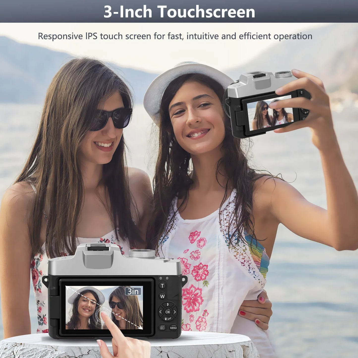 75MP Digital Camera for Photography & Video, 4K VloggingCamera with 3inch Touch Flip Screen &18X Digital Zoom, AutofocusCompact