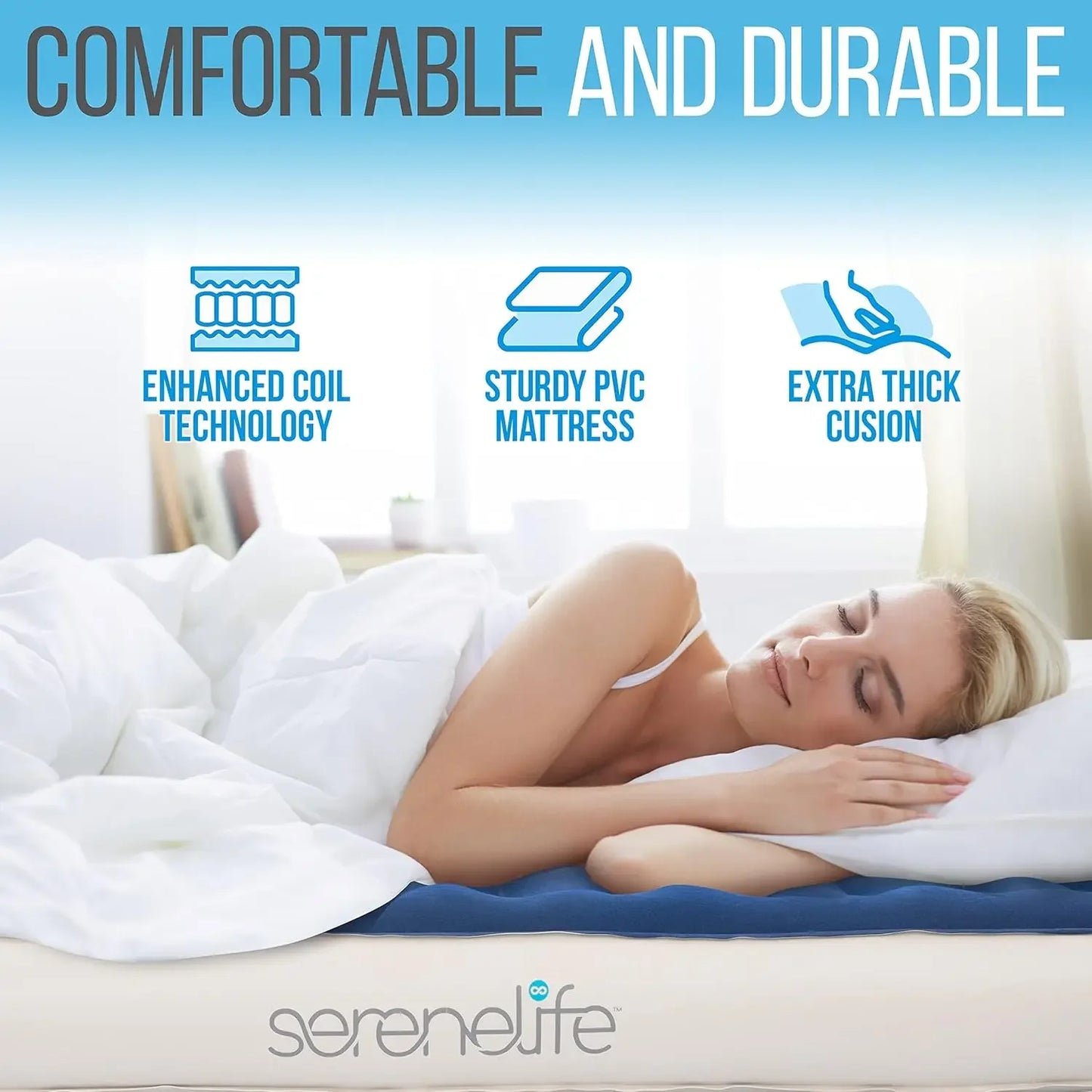 Bed Air Mattress with Frame and Rolling Case, Self-Inflating Airbed with Built in Pump for Travel