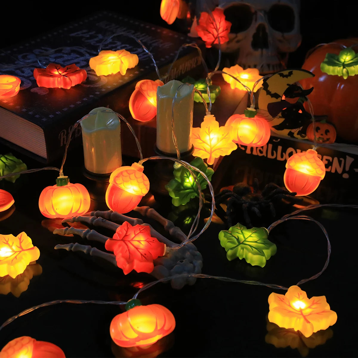 LED Pumpkin Maple Leaf Acorn String Lights，Fall Harvest Decor for Halloween Thanksgiving Christmas, Party Garden Fireplace