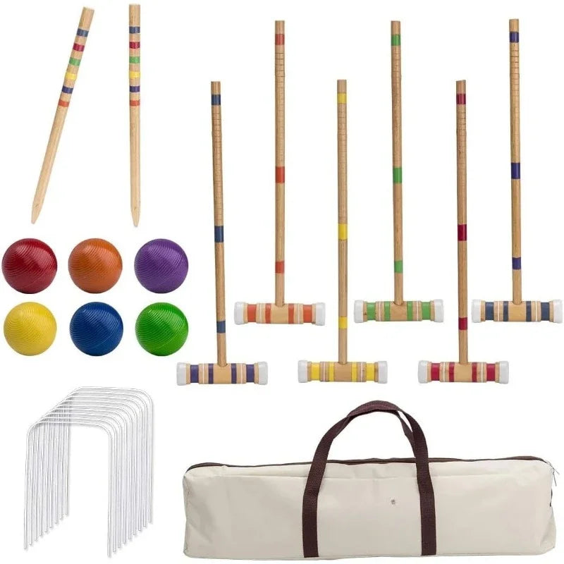 Six-Player Croquet Set with Wooden Mallets, Colored Balls, Sturdy Carrying Bag for Adults &Kids-Innovative design