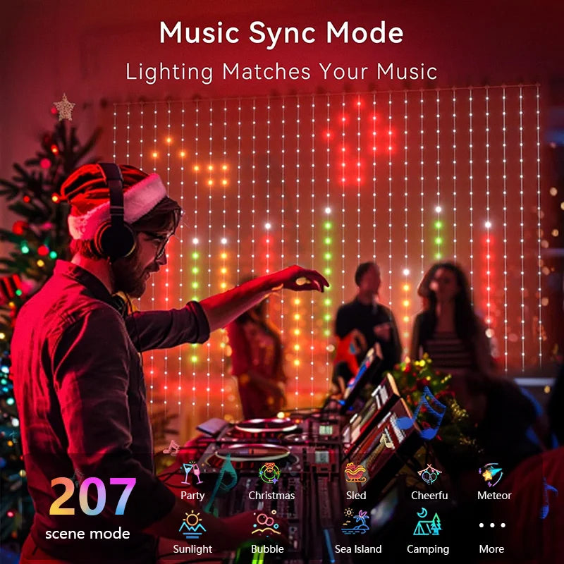 2PCS Smart Curtain Lights RGB Curtain String Lights with App Remote Music Sync Dynamic DIY for Indoor Outdoor Xmas Wall Decor