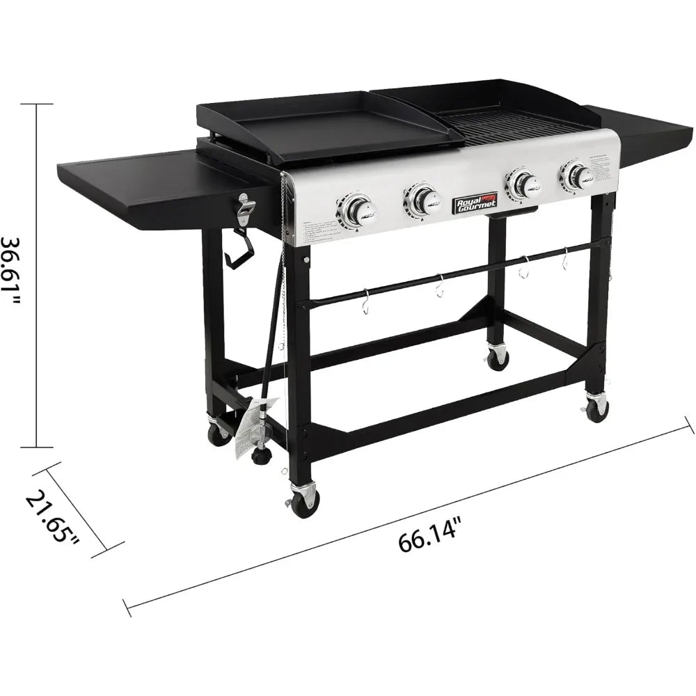 4-Burner Propane Gas Grill and Griddle Combo with Cover, Griddle Grill Combo with 48,000 BTUs Output for Outdoor Cooking