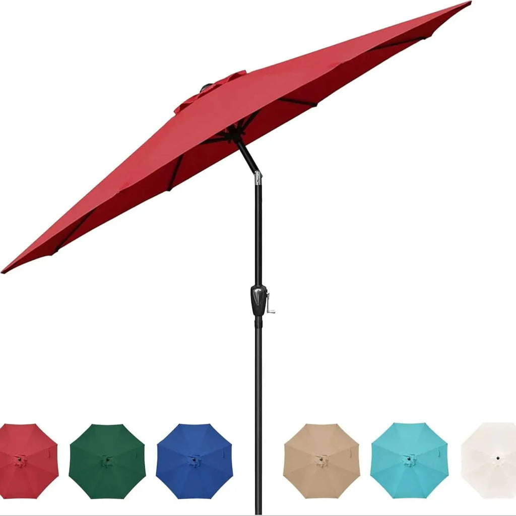 9' Outdoor Patio Umbrella, Market Table Umbrella with 8 Sturdy Ribs, Push Button Tilt and Crank for Garden, Yard, Pool