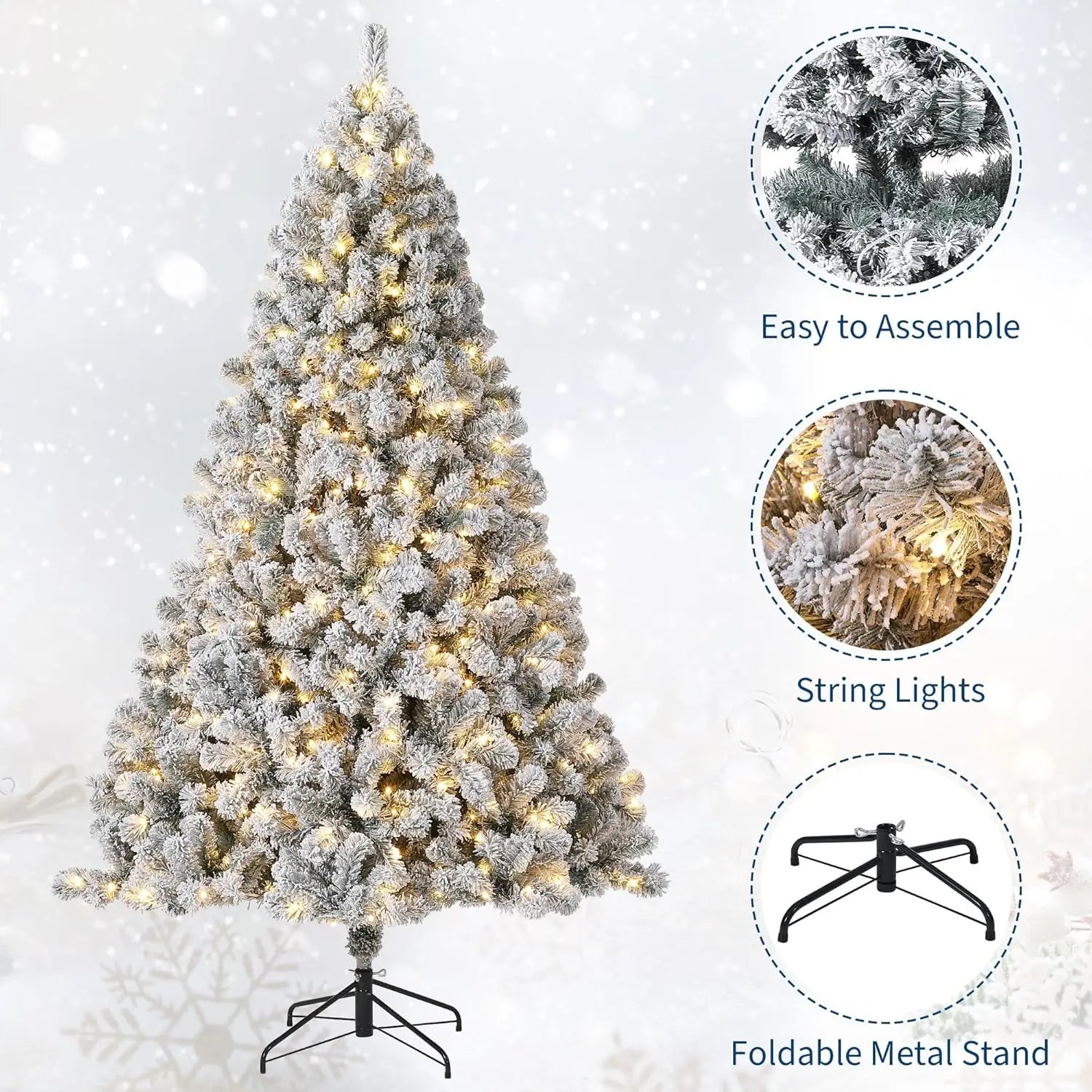 9FT Pre-Lit Artificial Christmas Tree, Fraser Fir, 4 Colors Led, 3380 Branch Tips, Xmas Tree for Home Office Decor