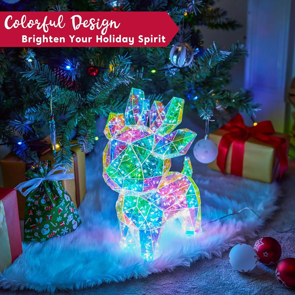 15 in Prismatic Iridescent Reindeer Light Decorations Prismatic Christmas150 LED Lights for Christmas Eve Night Décor