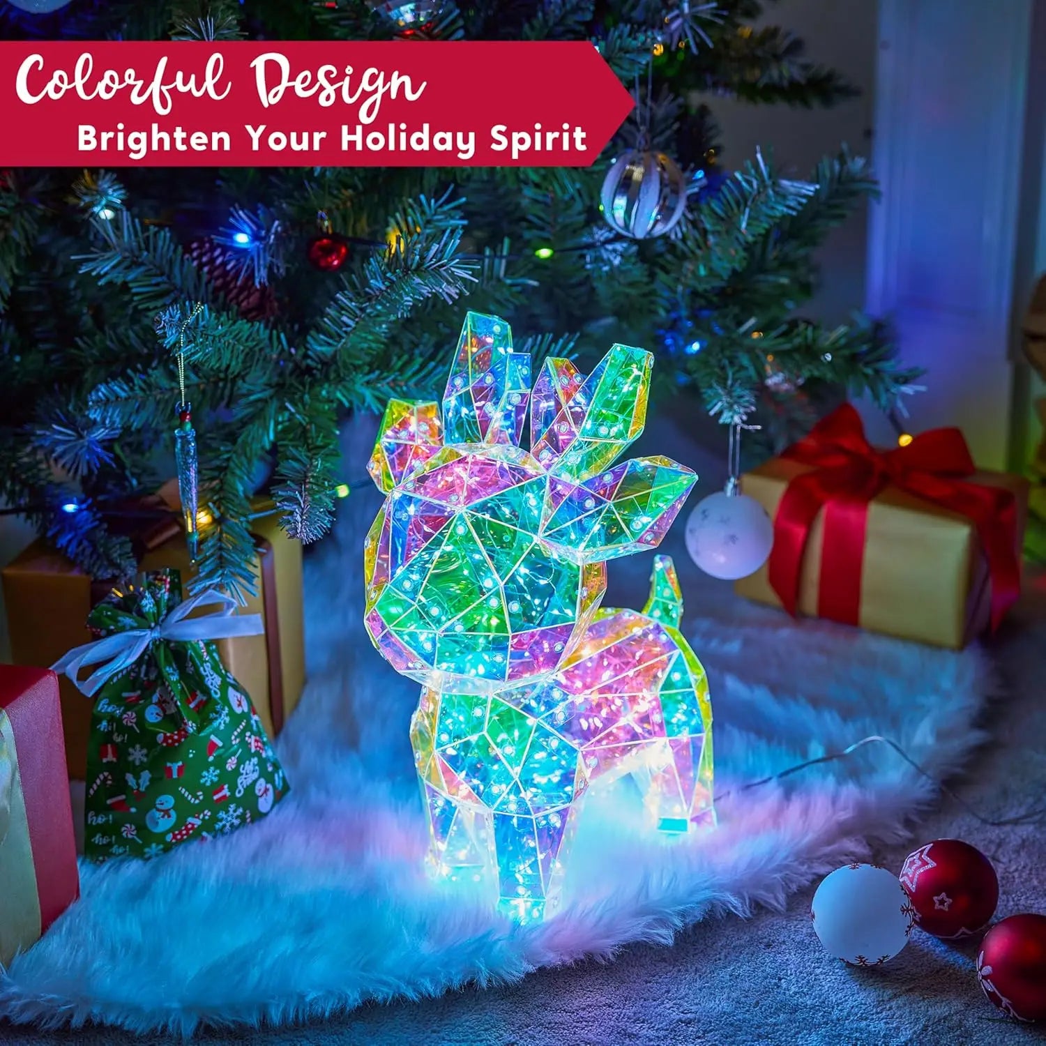 15 in Prismatic Iridescent Reindeer Light Decorations Prismatic Christmas150 LED Lights for Christmas Eve Night Décor