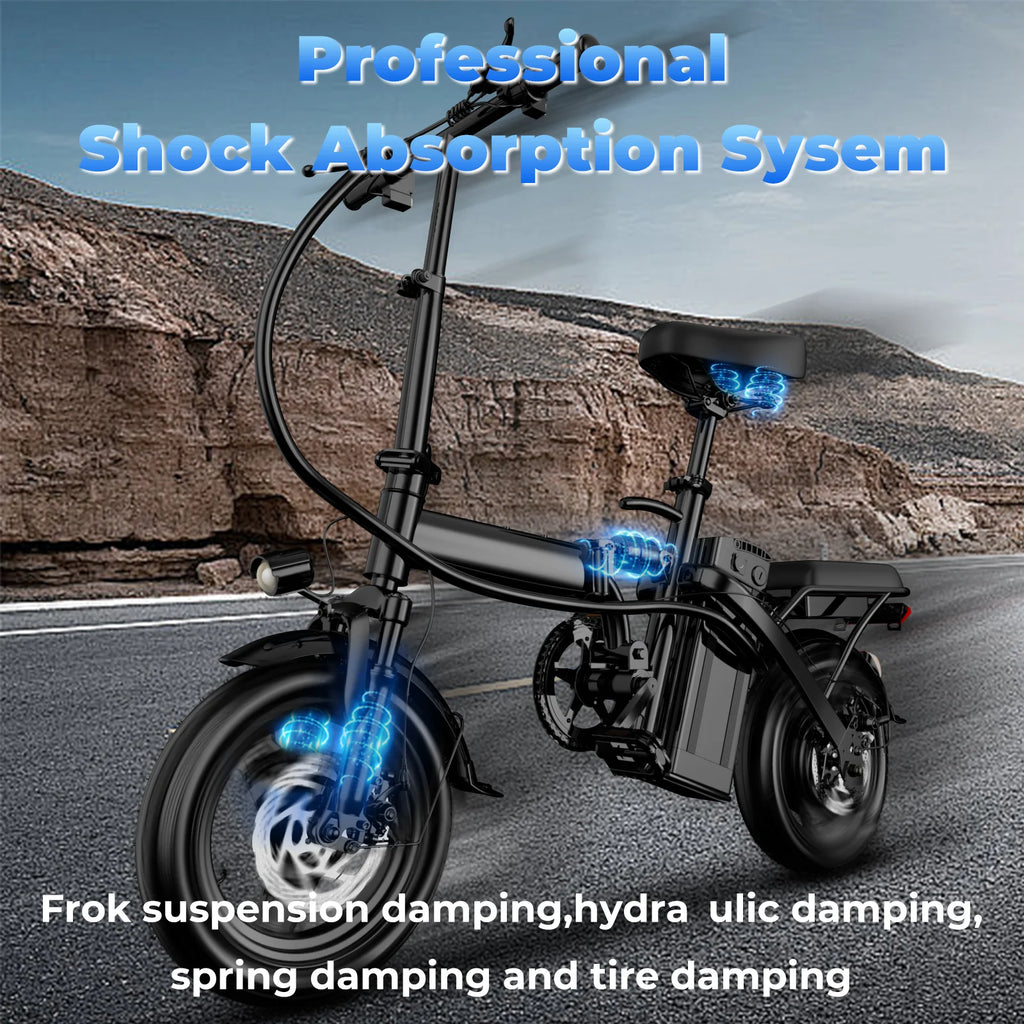 500W Adult Electric Bike, 20 MPH, 48V 12Ah Removable Battery, 14 Inch Folding Electric Bike, Multi-Shock Absorption