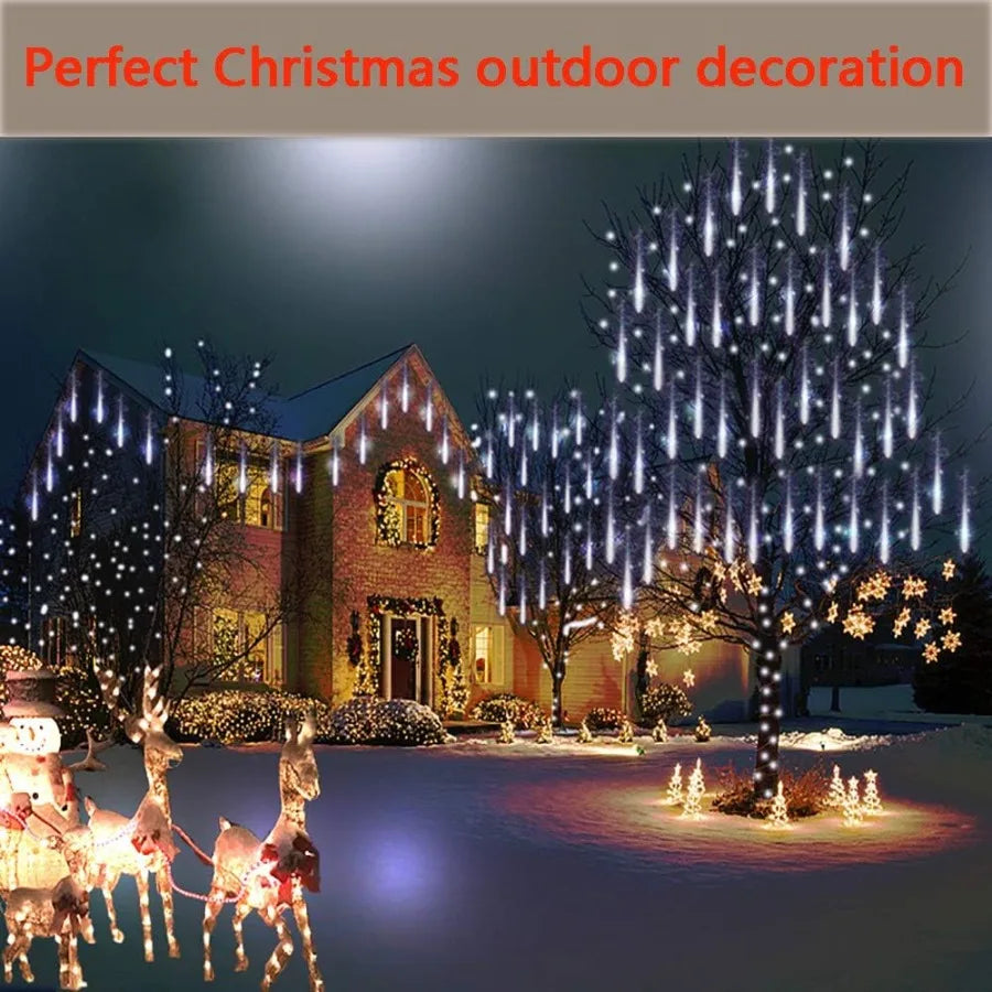 Christmas Lights Outdoor Meteor Shower Lights 12 inch 8 Tubes LED Snow Falling Icicle for Christmas Decoration Tree Garden Wedd