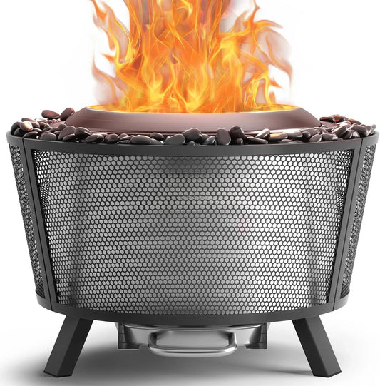 29 Inch Smokeless Fire Pit for Outdoor Wood Burning, Stainless Steel Camping Stove with Stand, Removable Ash Pan