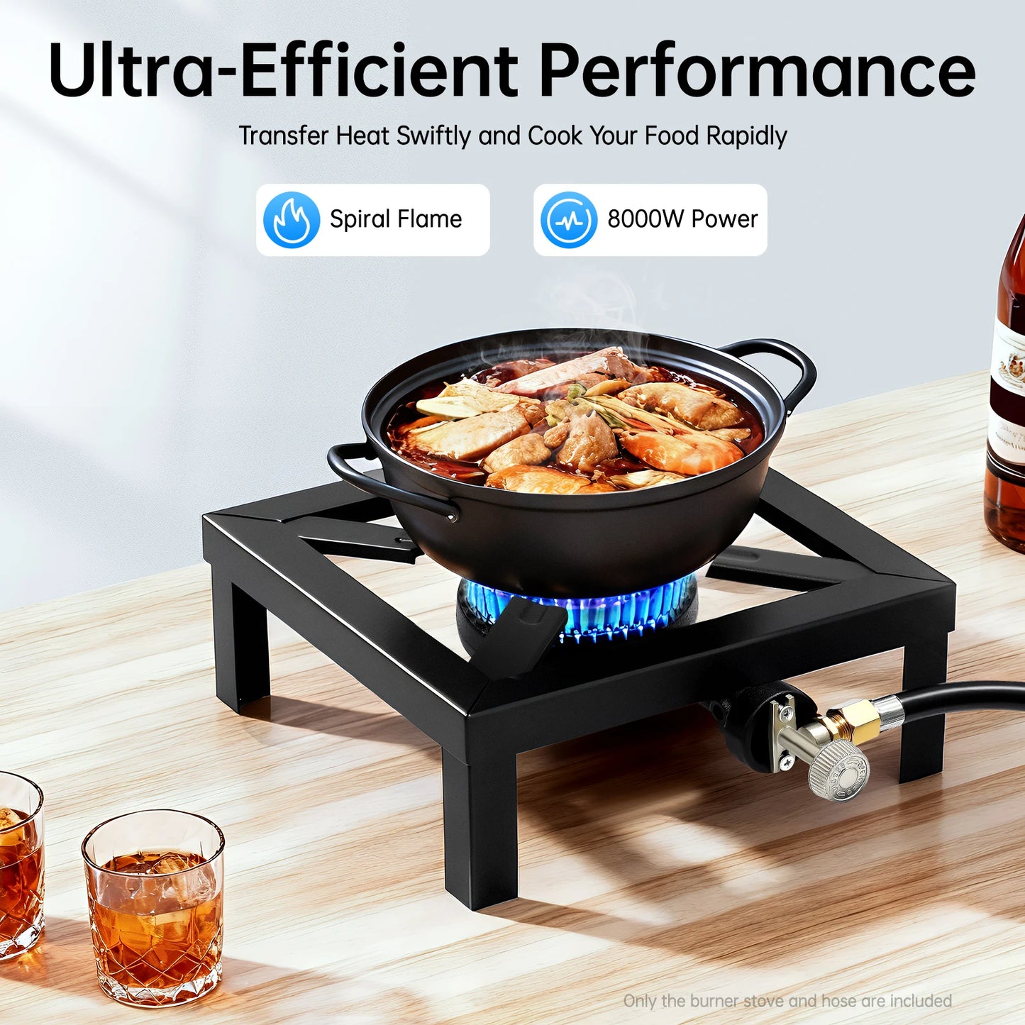 Portable Single Burner Outdoor Gas Stove Propane Cooker with Adjustable 0-10Psi Regulator Hose for Patio Camping, BBQ