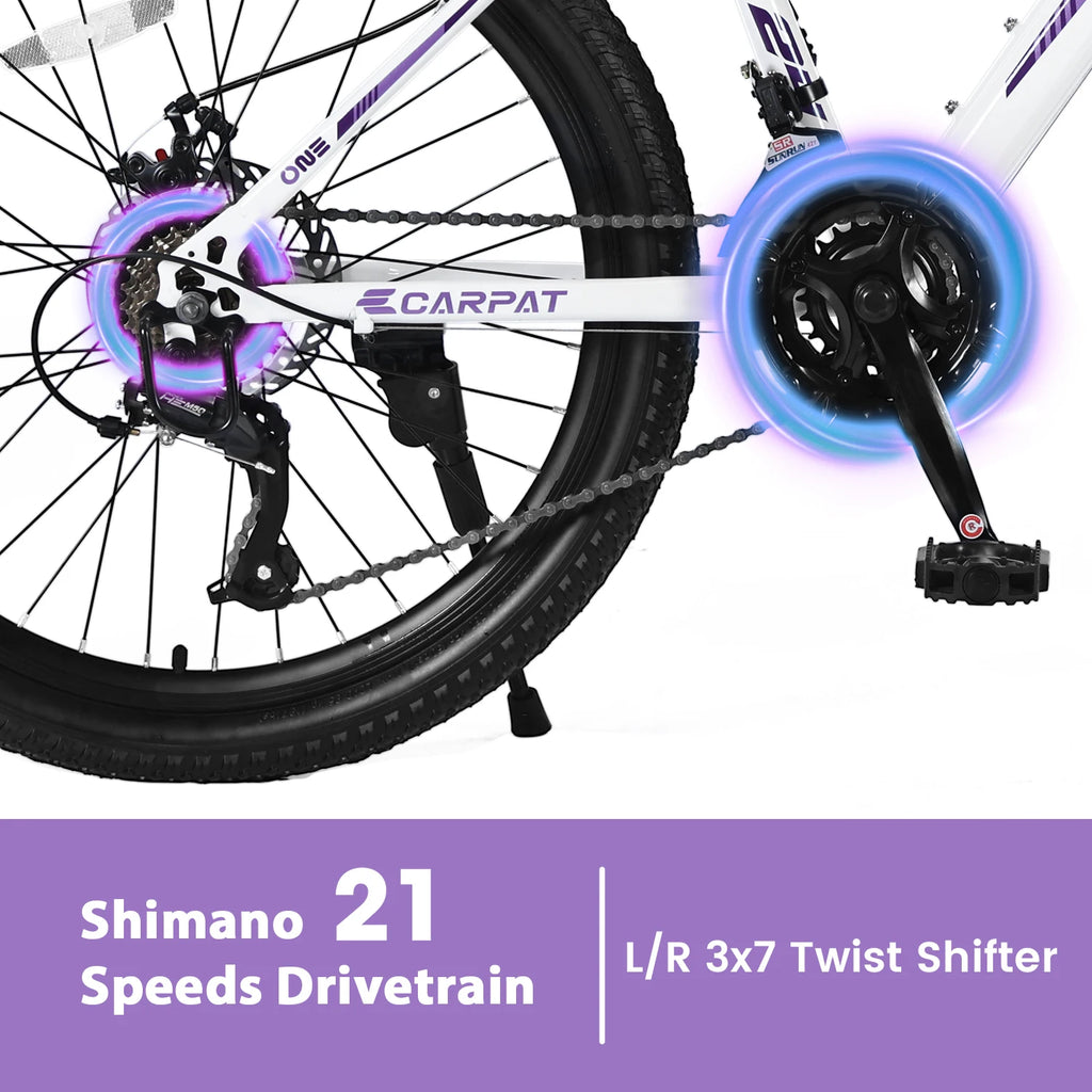 Mountain Bike 24 26 Inch Wheels, 21-Speed Disc Brake, Female Bicycles, 15" Steel Frame Front Fork Suspension