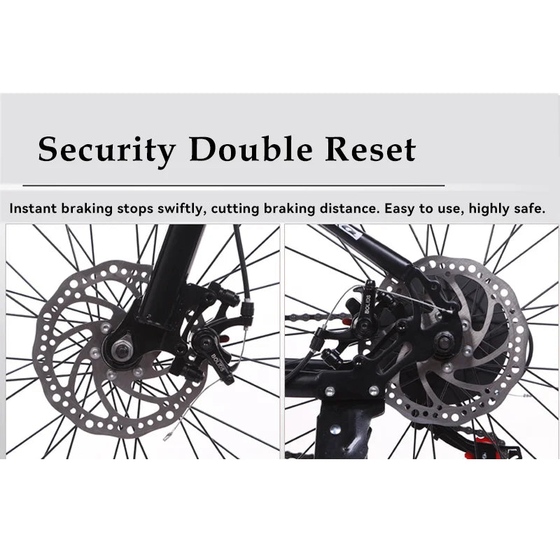 26" Bike, Speed-variable,Adjustable Seat,Chain Drive,Rigid Frame,Oil Spring Fork,Front And Rear Mechanical Disc Brakes.