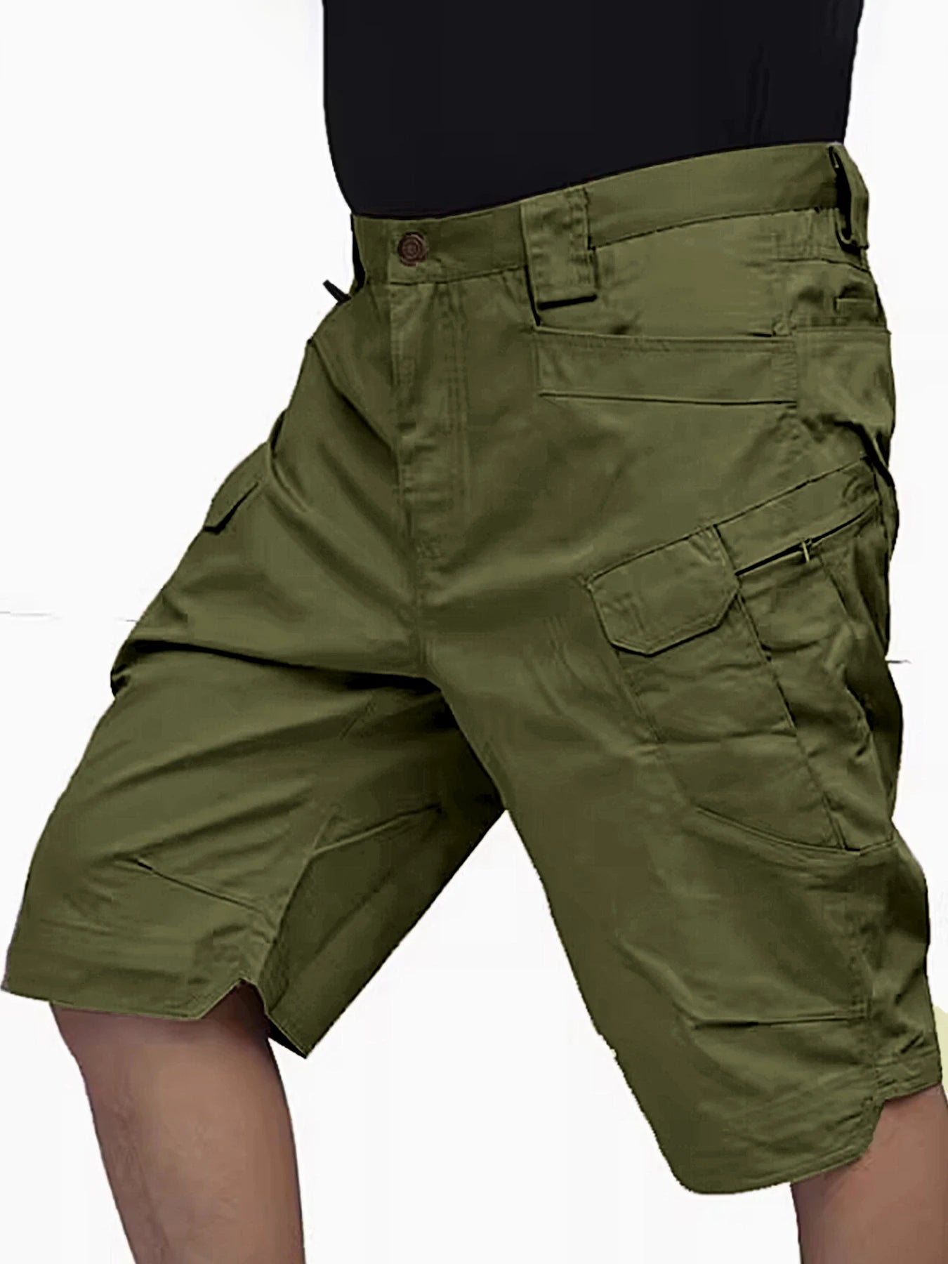 Elastic Waist Military Blue Short Pants Big Pocket Men's Black Summer Casual Drawstring Sweat Shorts