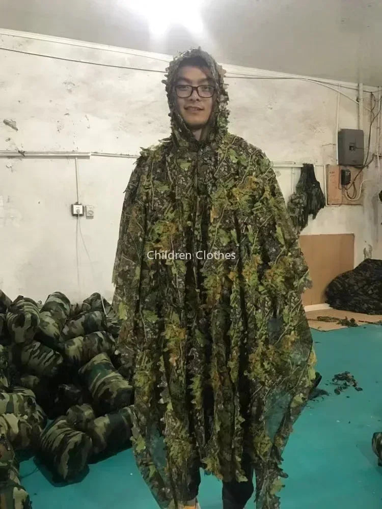 3D Maple Leaf Bionic  Ghillie Suit Woodland Poncho Cloak Outdoor Clothes