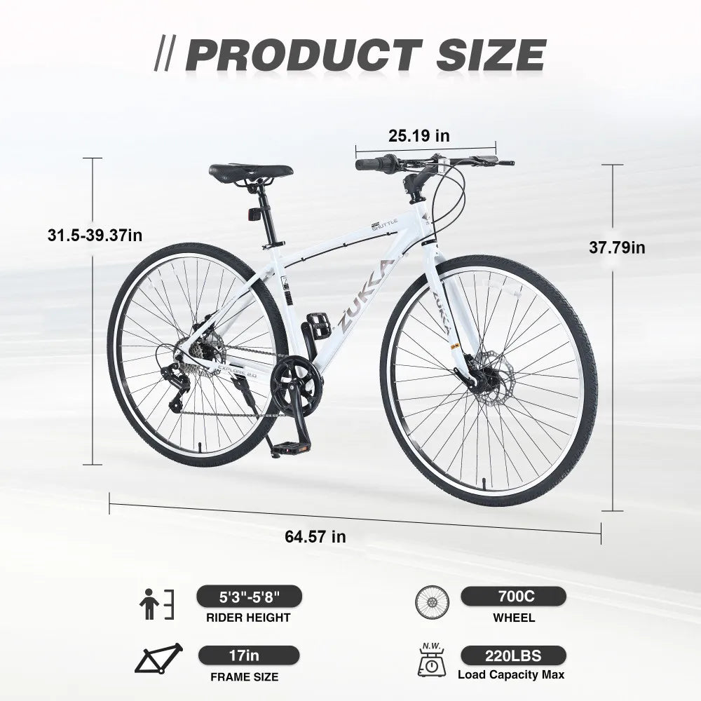 Shimano 7 Speed Hybrid Bike Aluminum Alloy Frame Double Disc Brakes 700C Road Bike For men women's City Bicycle