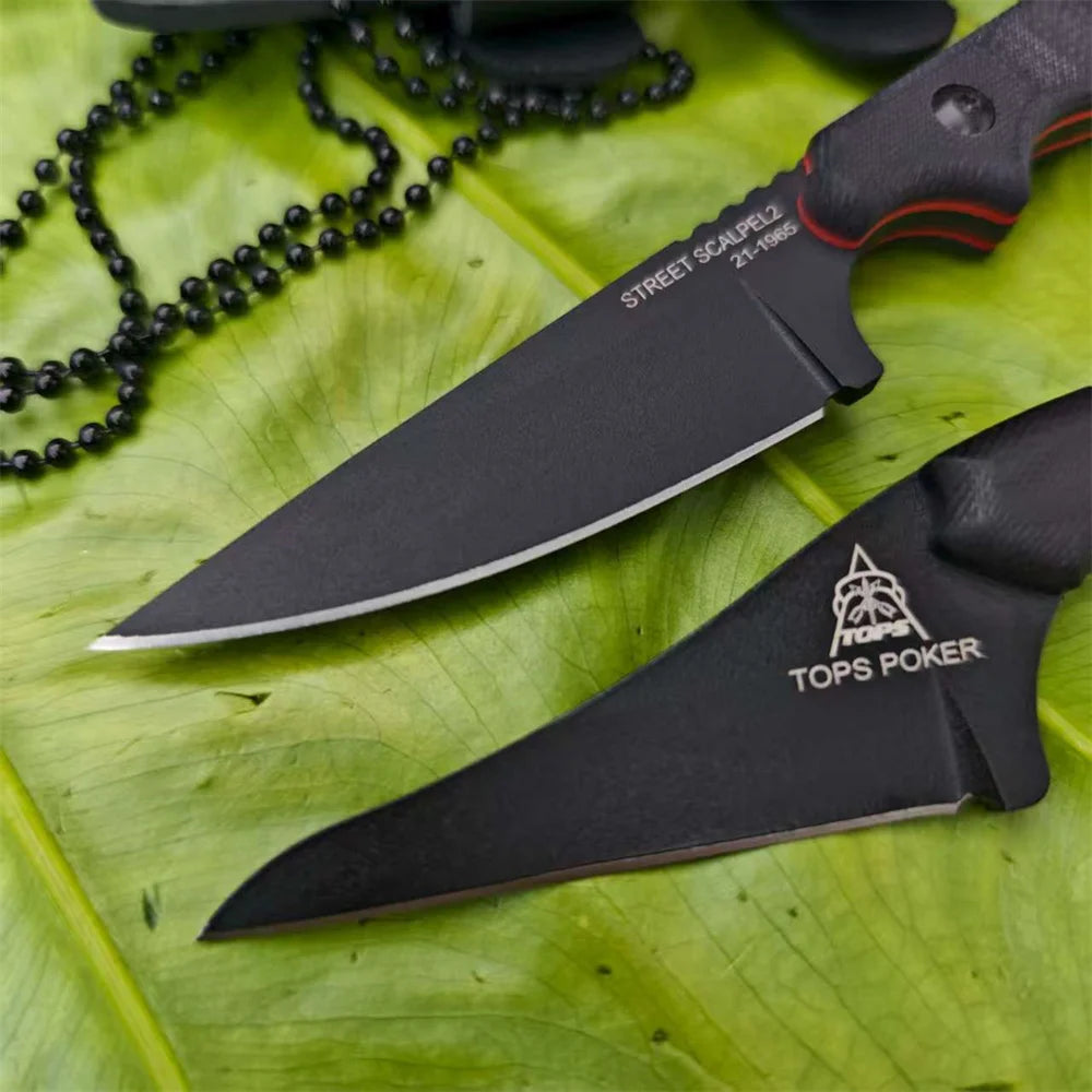 New Styles TOPS with Sheath Outdoor Straight Knife G10 Handle 8Cr13Mov Blade Camping Hunting Self-defense Multi-fuctional Tools