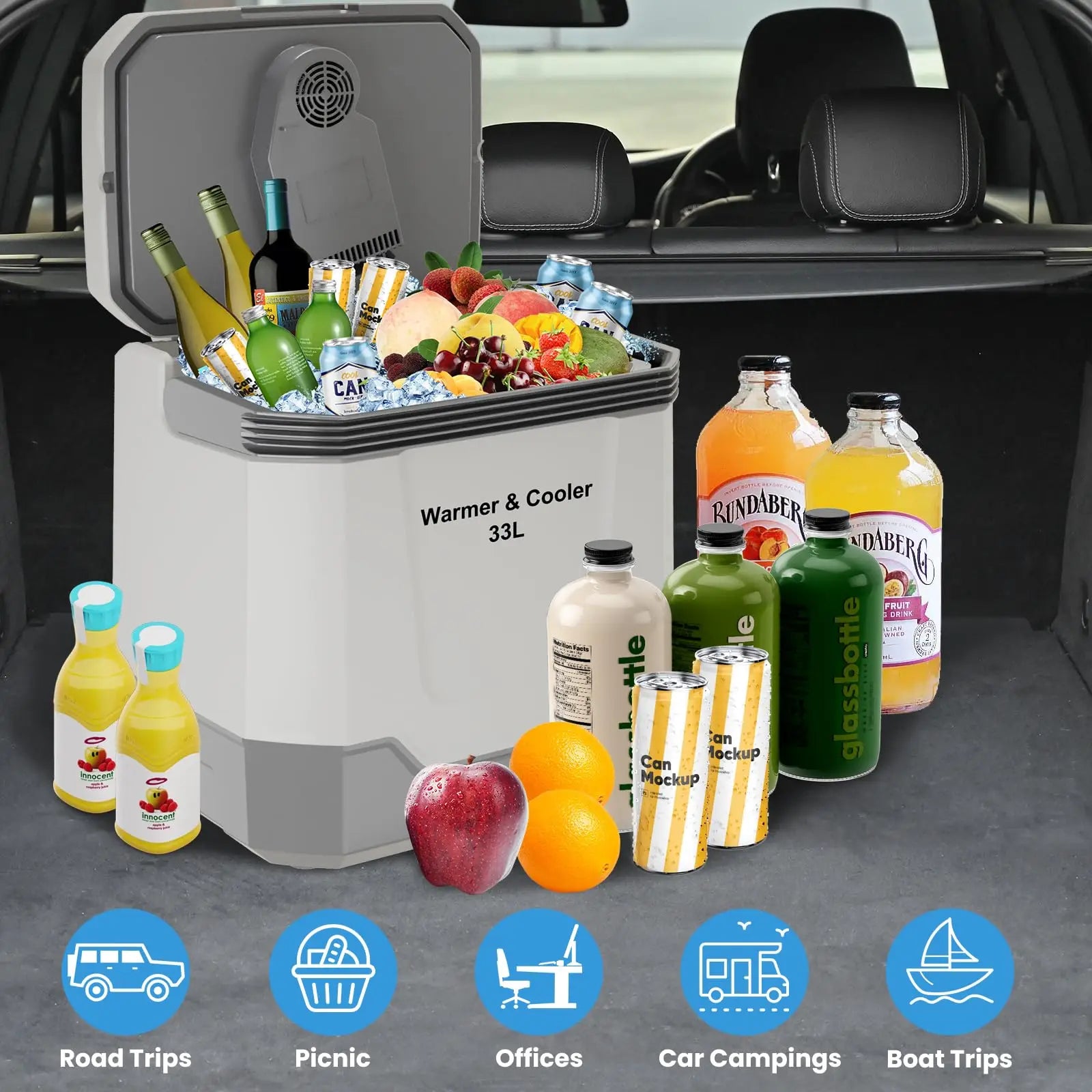35 Quart (33 L) Electric Cooler Warmer Portable Car Refrigerator With Automatic Locking Handle 12V Car Cooler for Vehicle Trucks