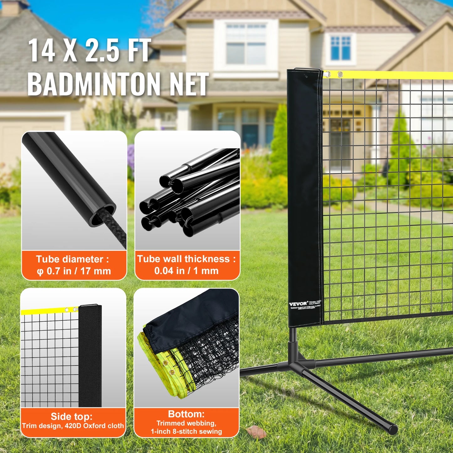 10-17FT Badminton Net Height Adjustable Volleyball Net Wide Foldable Pickleball Net Portable Easy Setup Tennis Net Set