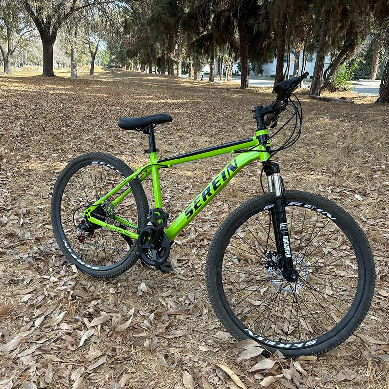 26" Bike, Speed-variable,Adjustable Seat,Chain Drive,Rigid Frame,Oil Spring Fork,Front And Rear Mechanical Disc Brakes.