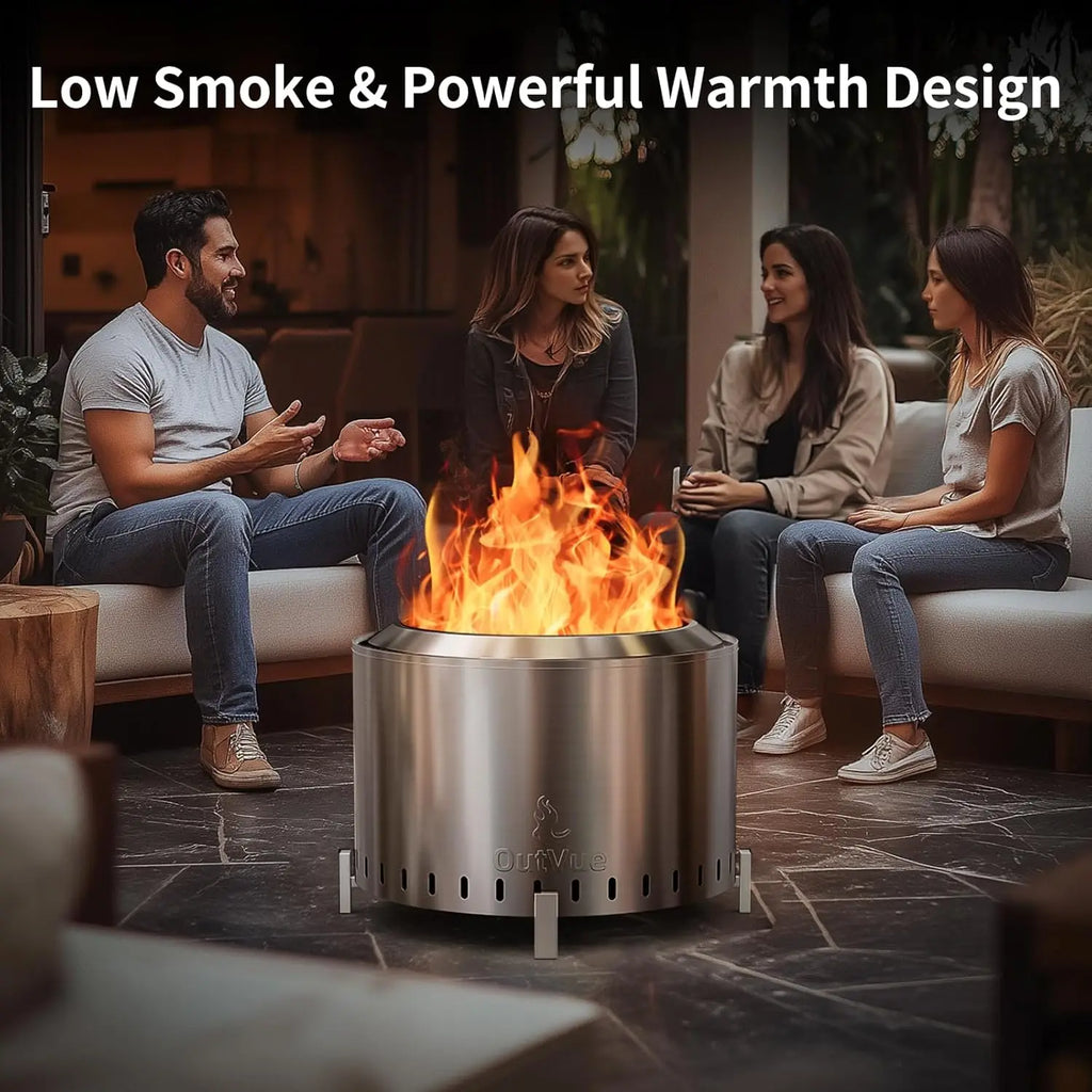 22" Stainless Steel Smokeless Fire Pit, Outdoor Protable Smokeless Wood Burning Fire Pits for Bonfire, Patio, Camping, Firepit
