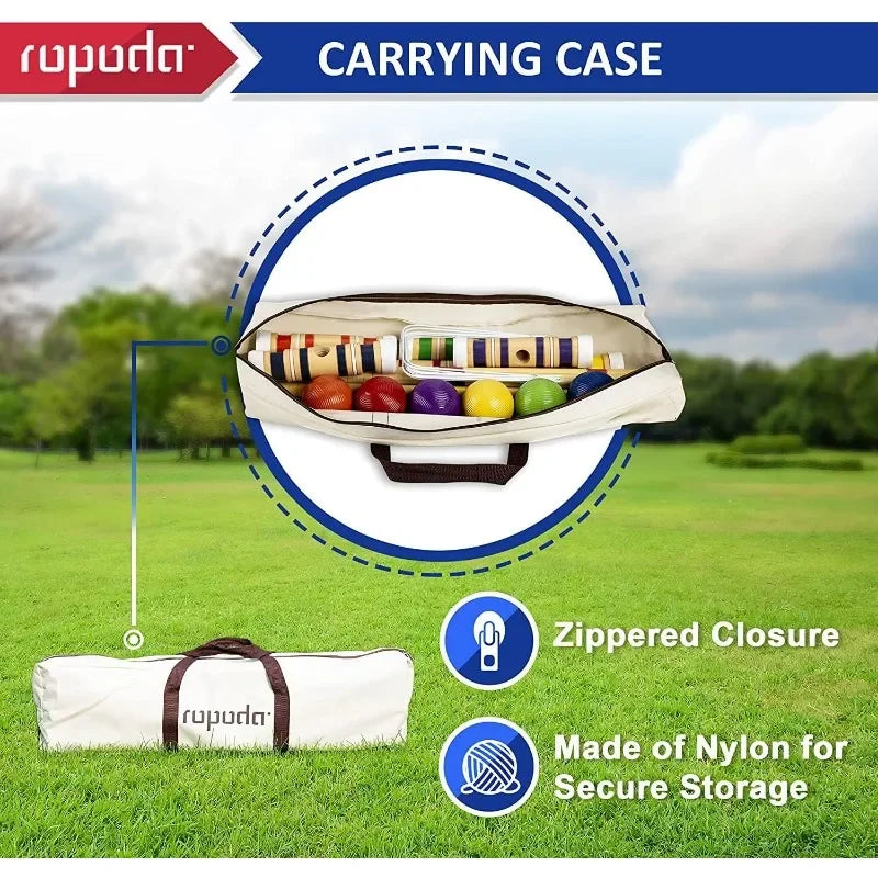 Six-Player Croquet Set with Wooden Mallets, Colored Balls, Sturdy Carrying Bag for Adults &Kids-Innovative design