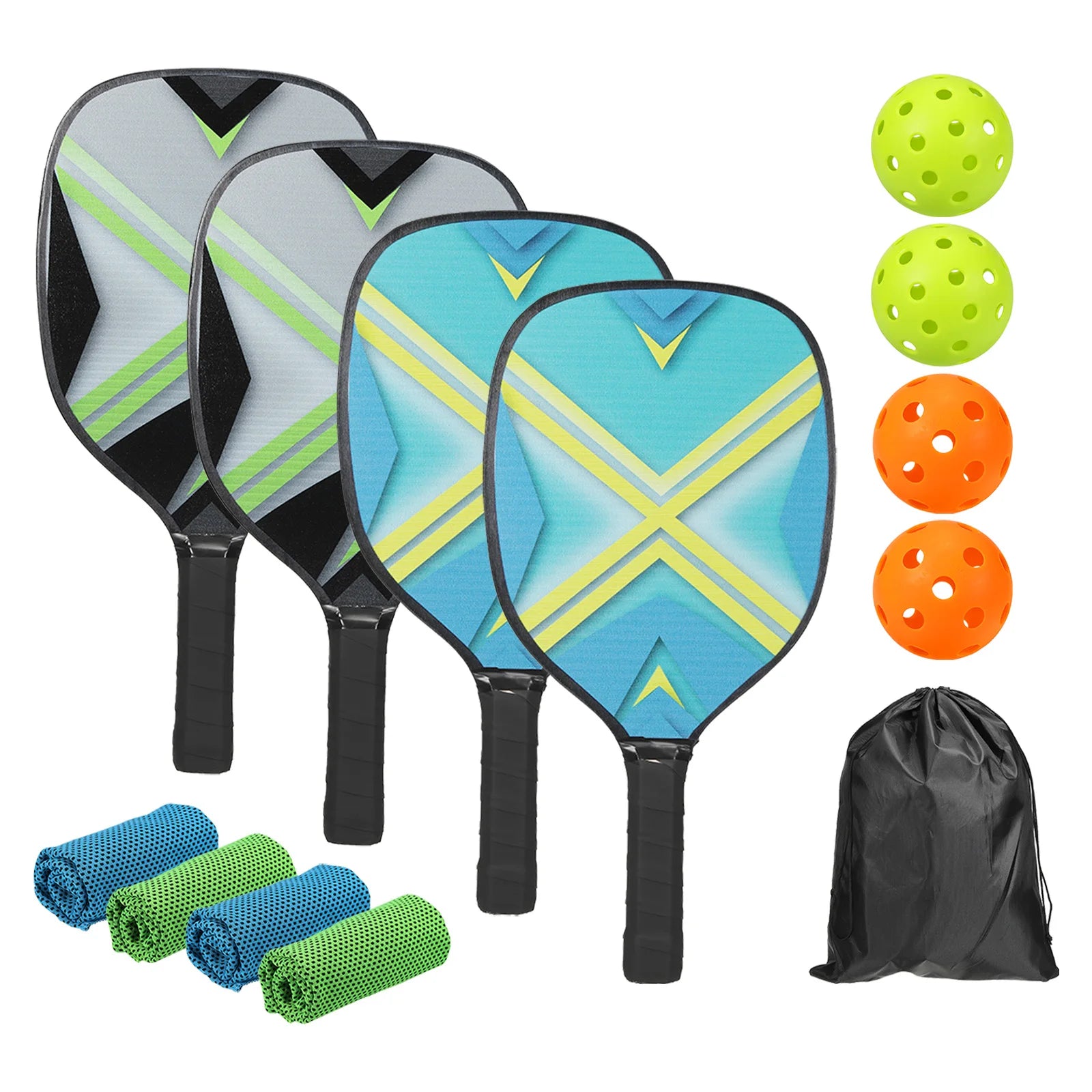 Pickleball Paddles Set with 4 Premium Wood Pickleball Rackets 4 Pickleball Balls 4 Cooling Towels a Carry Bag for Men Women