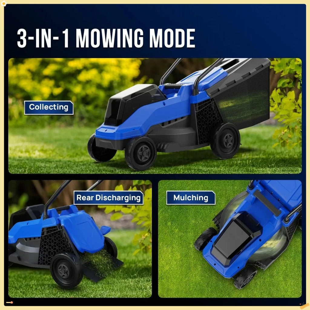 Electric Lawn Mower 40V Brushless 14" Cordless&Push, 5 Cutting Height Adjustment, 4Ah Battery and Super Charger, Blue