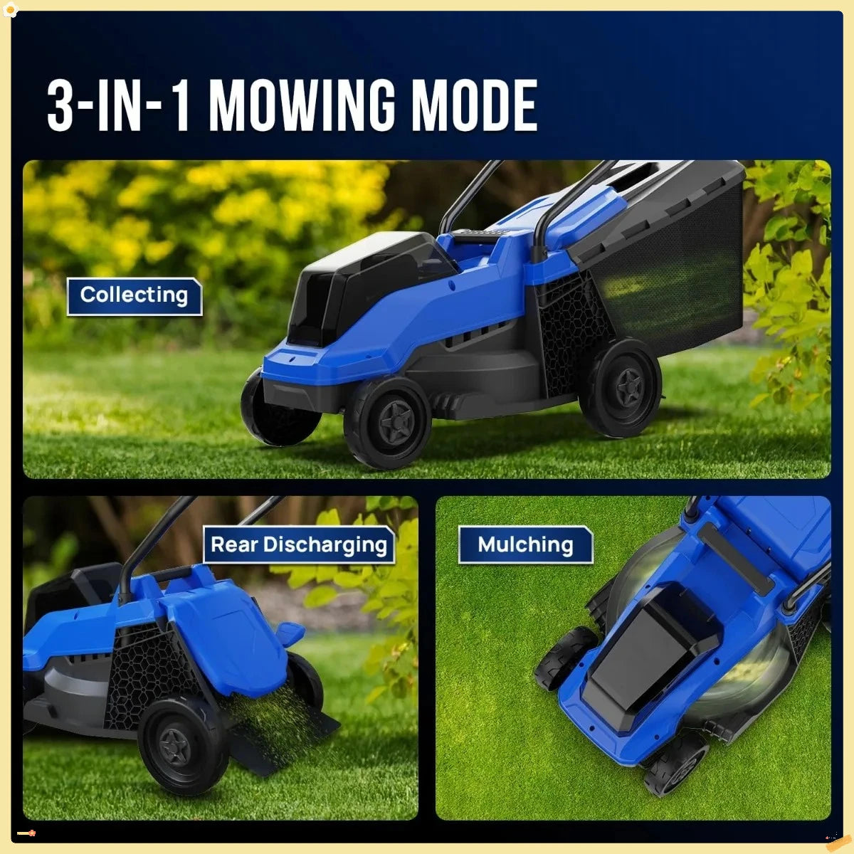 Electric Lawn Mower 40V Brushless 14" Cordless&Push, 5 Cutting Height Adjustment, 4Ah Battery and Super Charger, Blue