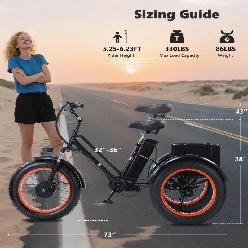 Electric Tricycle for Adults,500W Electric Trike,Electric Bicycle,20"x4.0"Fat Tire Electric Trike Fat Tire 3 Wheel electric bike