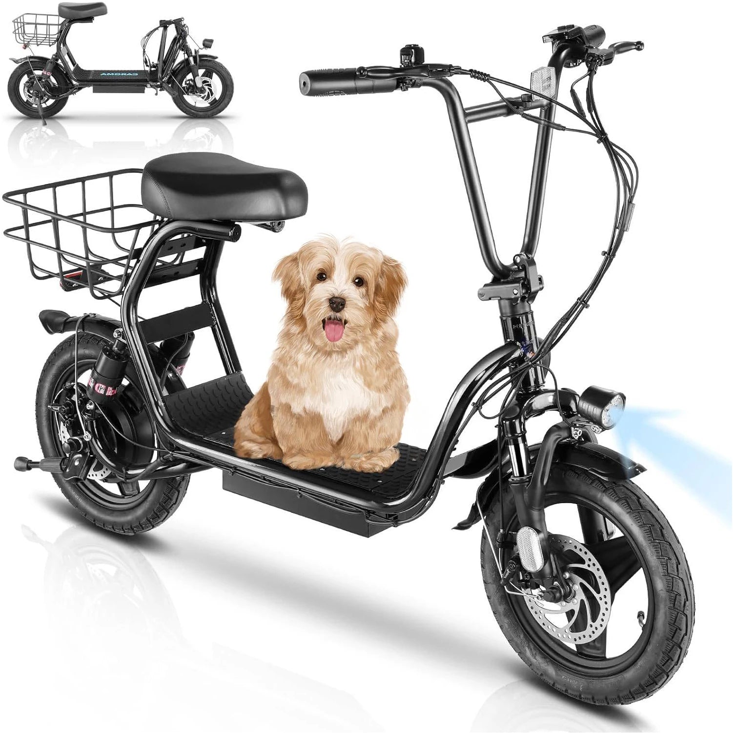 500W Electric Scooter with Seat, 14" Fat Tire, 500Wh Battery,25 Miles&20MPH, Foldable, with Basket & Shock Absorbing