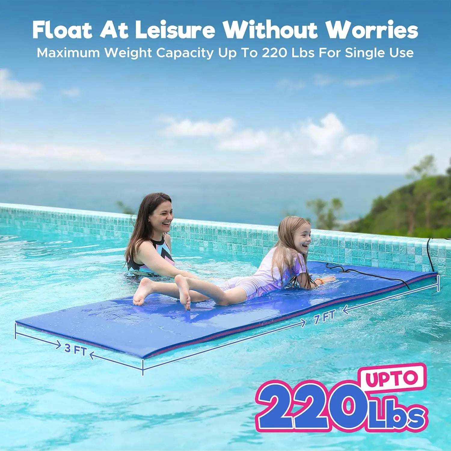 7x 3FT Floating Water Pad Mat Tear-resistant 3-layer Floating Island Pool Lake Ocean Swimming Pool Floating Pad Float Mat