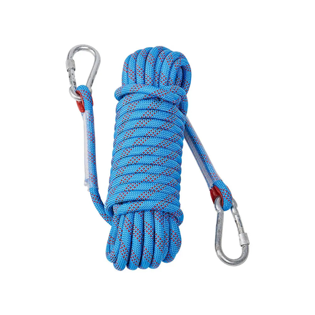 10mm Rock Climbing Rope with 2 Hooks Outdoor Static Rapelling Rope 10m/20m/30m Mountaineering Rope for Fire Escape Car Rescue