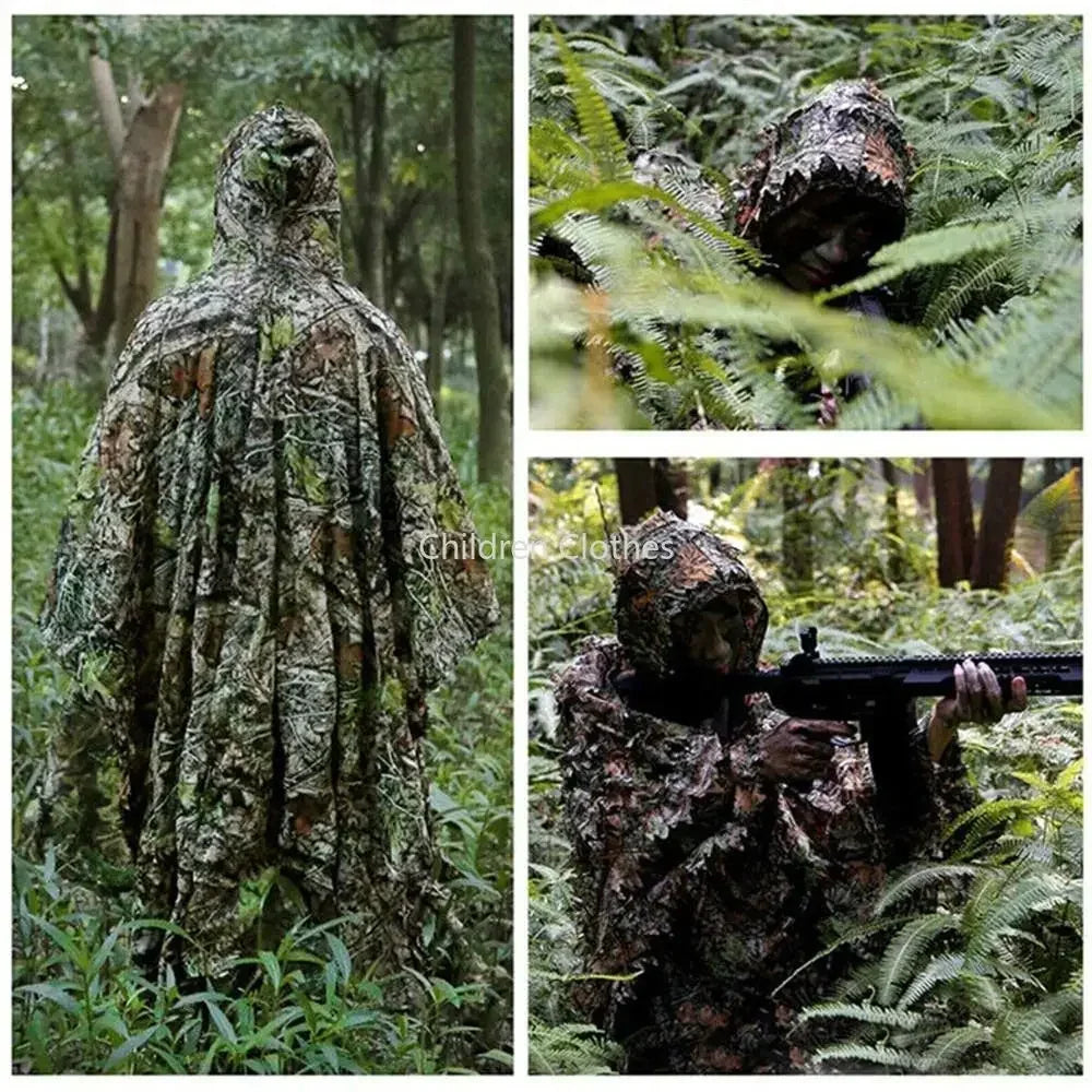 3D Maple Leaf Bionic  Ghillie Suit Woodland Poncho Cloak Outdoor Clothes